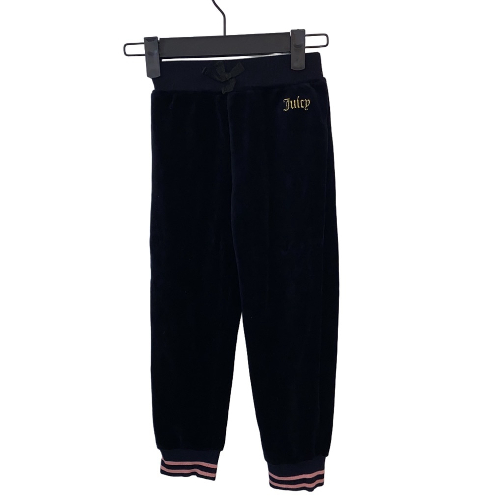 Girls Juicy Couture Black Velvet Velour Cuffed Sweat Pants Size 5